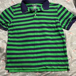 L.L. Bean Kids Green & Navy Striped Polo Shirt